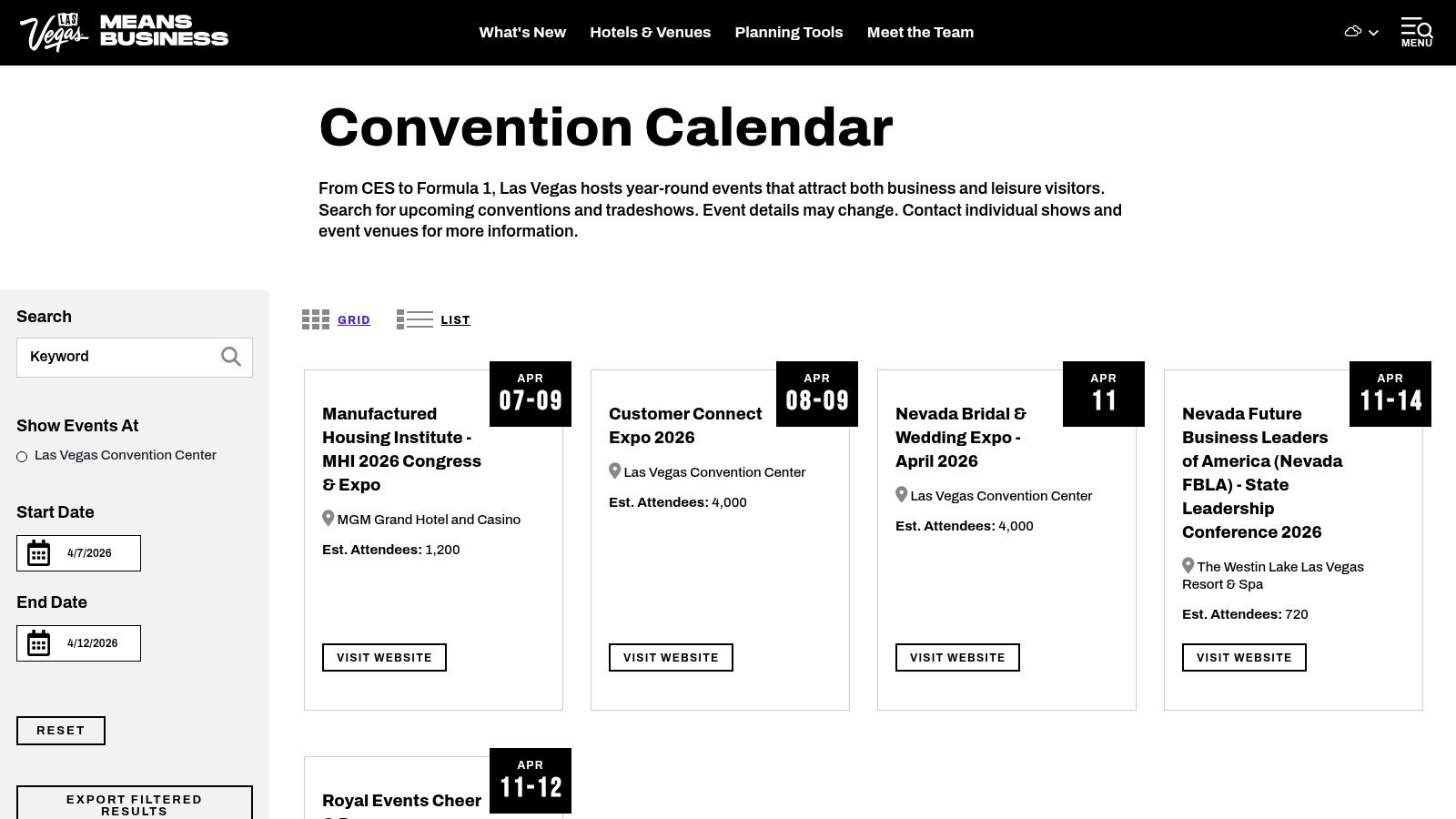 LVCVA Convention Calendar (Vegas Means Business)